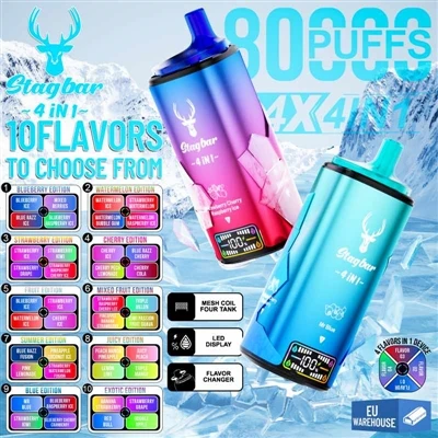 Stag Bar 4in1 80000 Puffs: Għażla ta' Era Ġdida Għas-sigaretti E-High Puff Di...